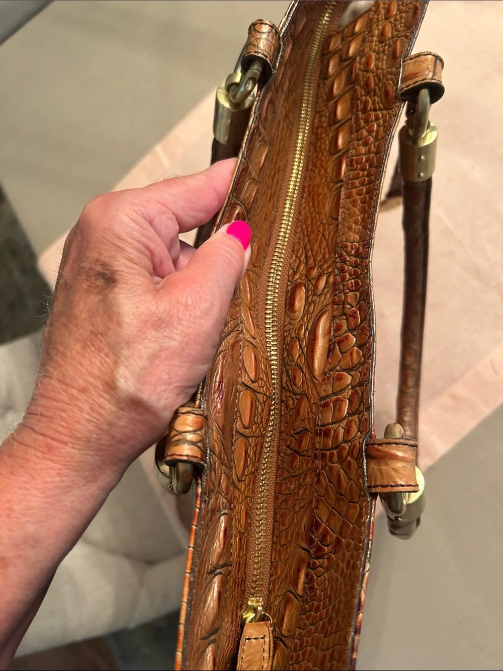 Brahmin Ruby satchel leather Melbourne Pecan handbag. Toasted almond